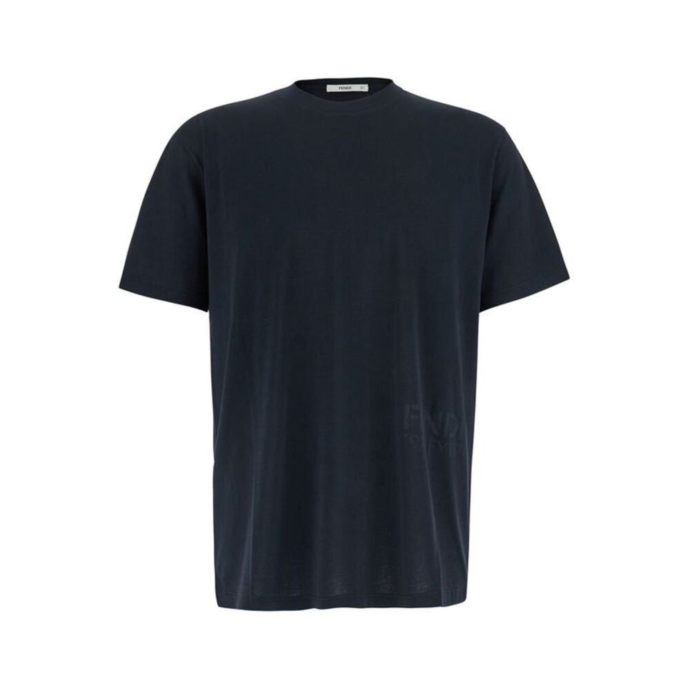 Fendi Men Black T-Shirt With Tone-On-Tone Logo On The Side In Cotton For Men